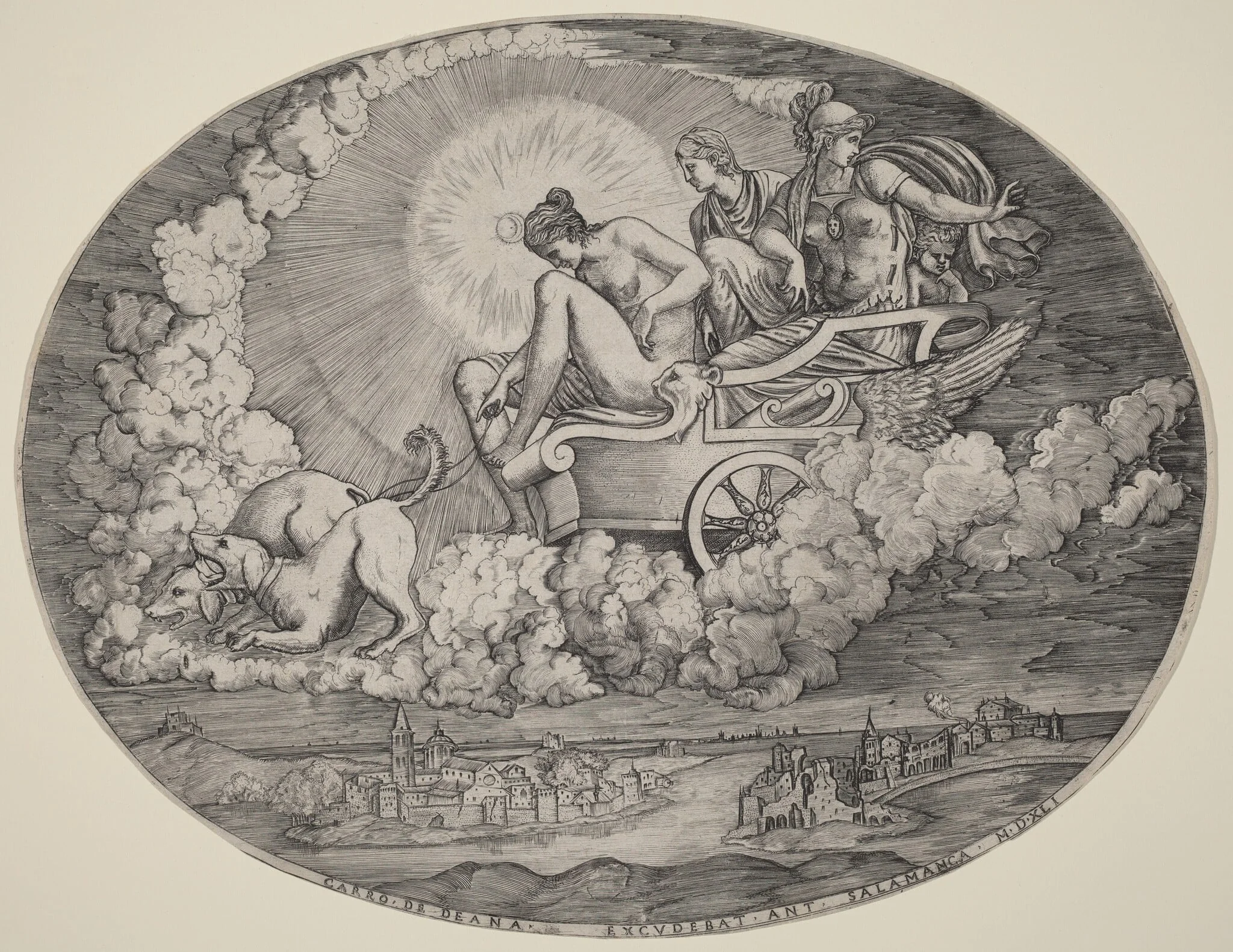 The Chariot of Diana, by Raimondi School, ink, 1541