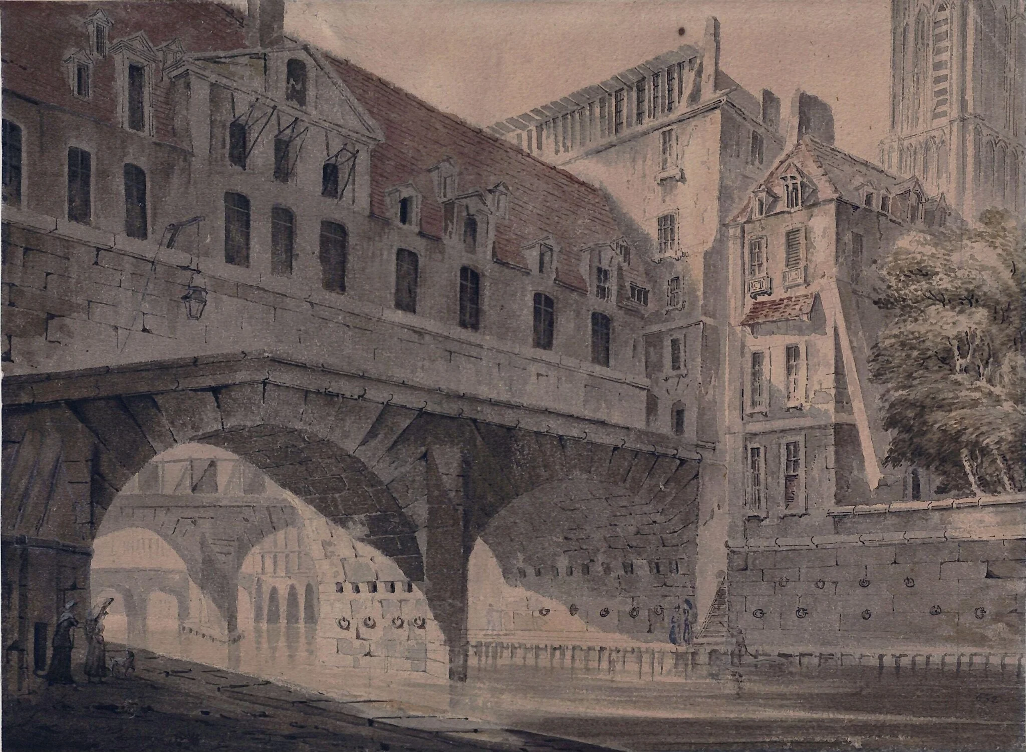 The Pont de l'Hotel Dieu and the South Tower of Notre Dame, Paris