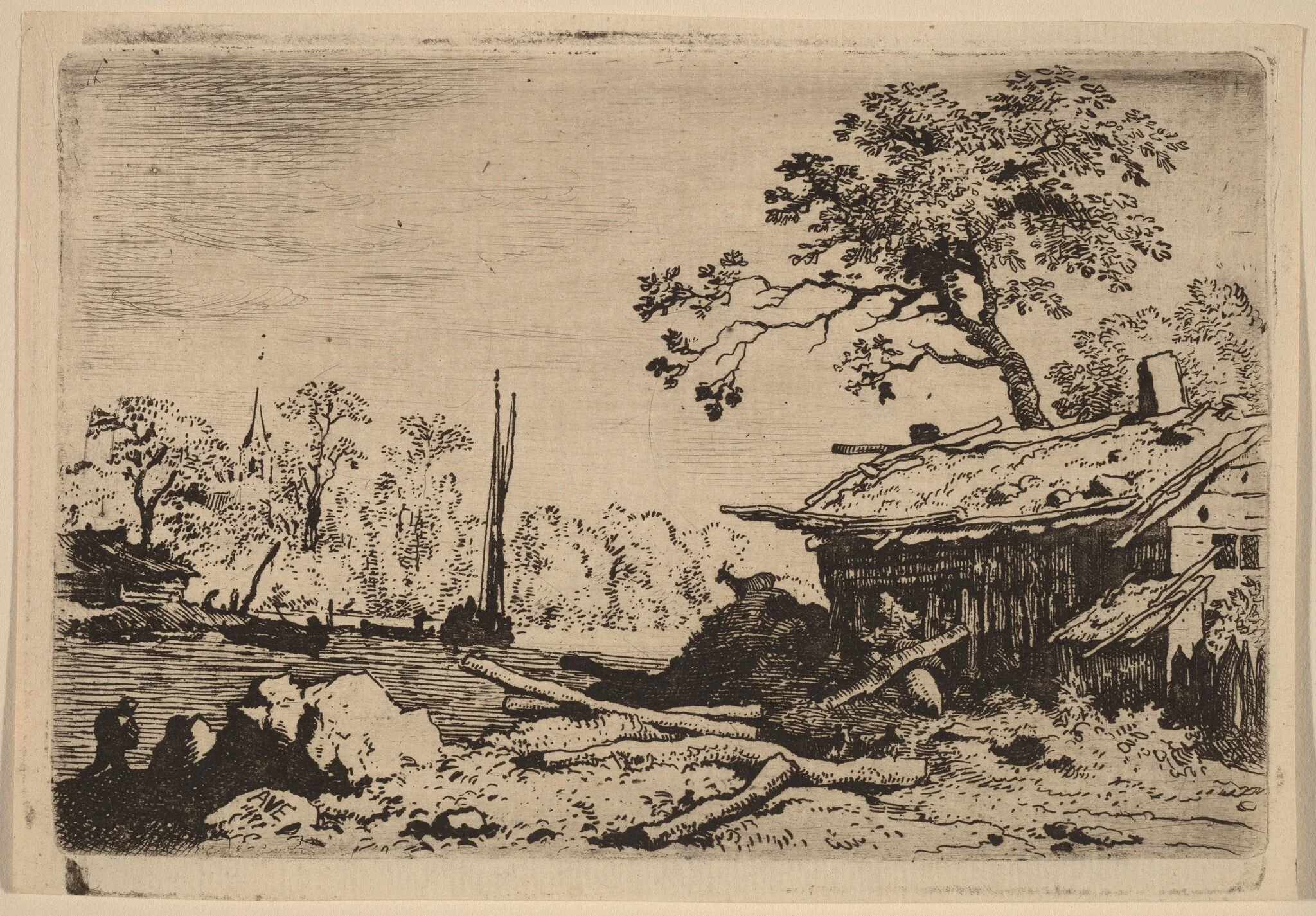 Ruinous Hut, by Allart van Everdingen, ink, 1650