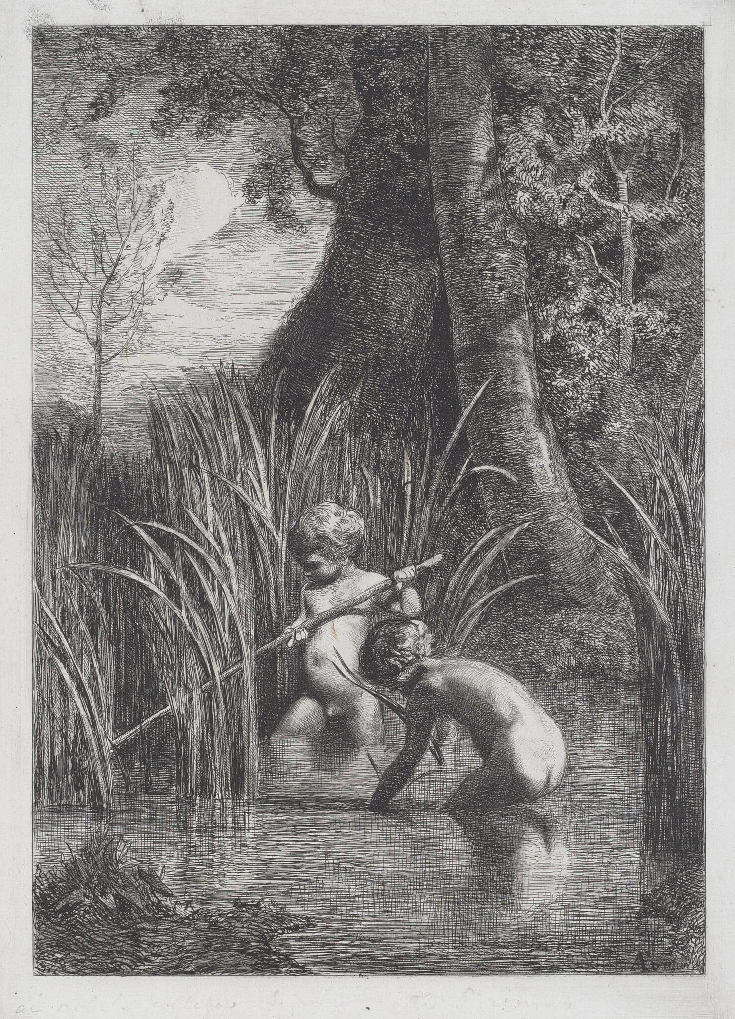 Fishing [La pesca], by Antonio Fontanesi, ink, 1864