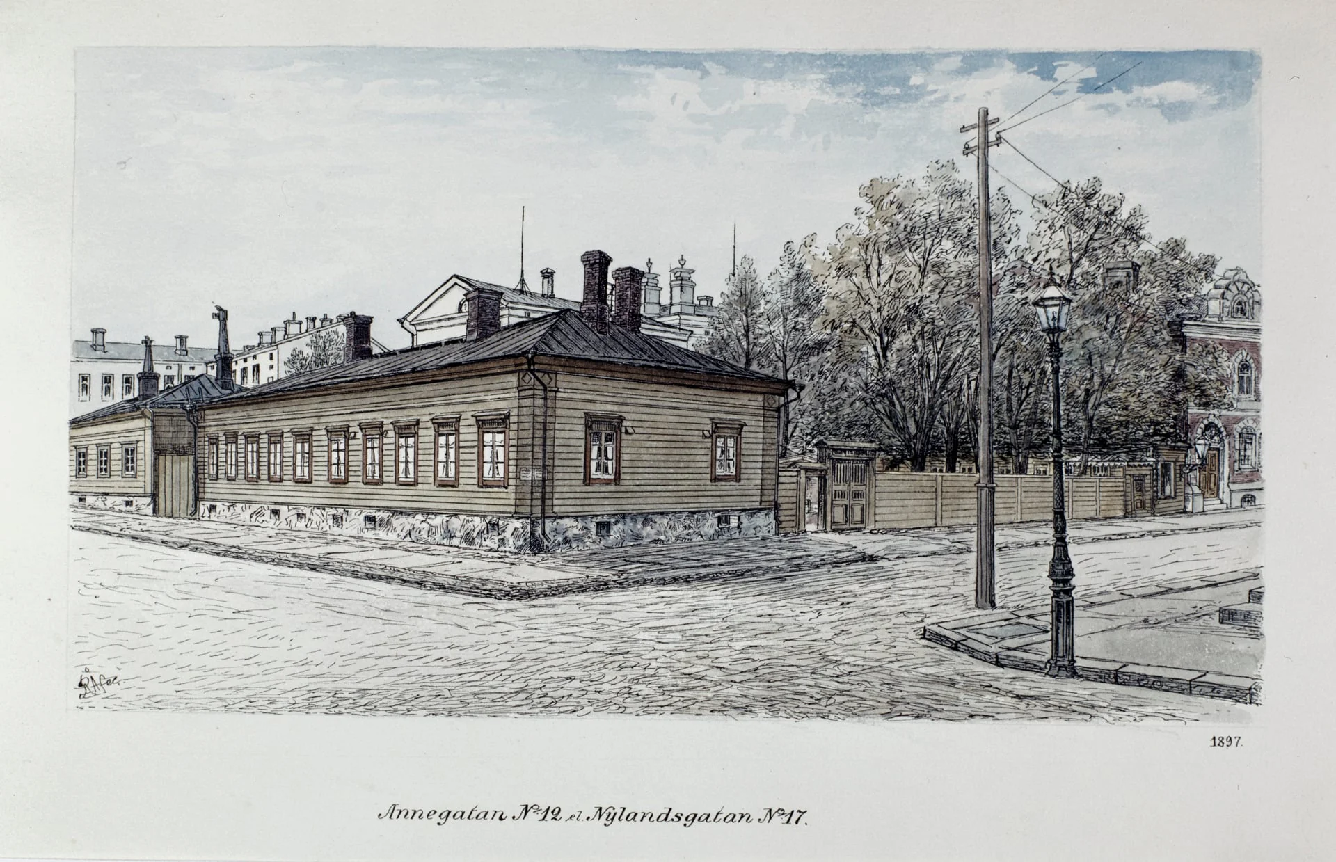 Annankatu 12 - Uudenmaankatu 17, Leschen talo, by Rudolf Åkerblom, 1897