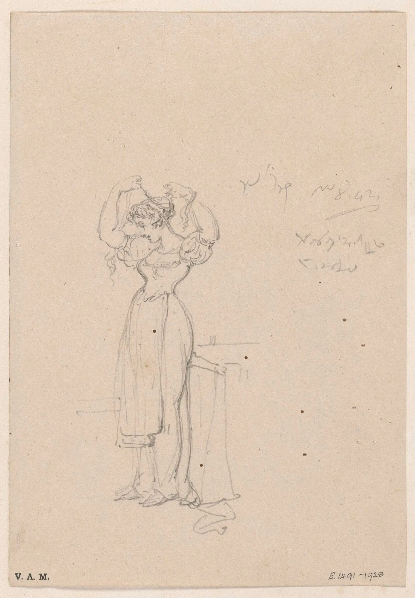 A young Western woman arranging her hair, by George Chinnery, 6