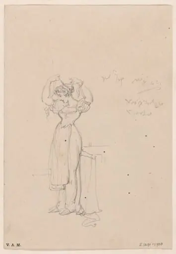 A young Western woman arranging her hair