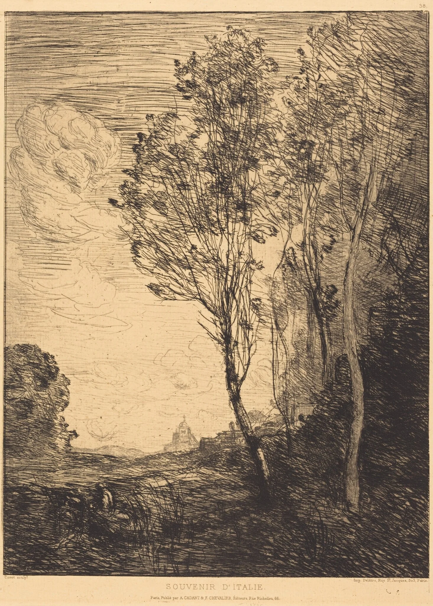 Souvenir of Italy (Souvenir d'Italie), by Jean Baptiste Camille Corot, ink, 1866