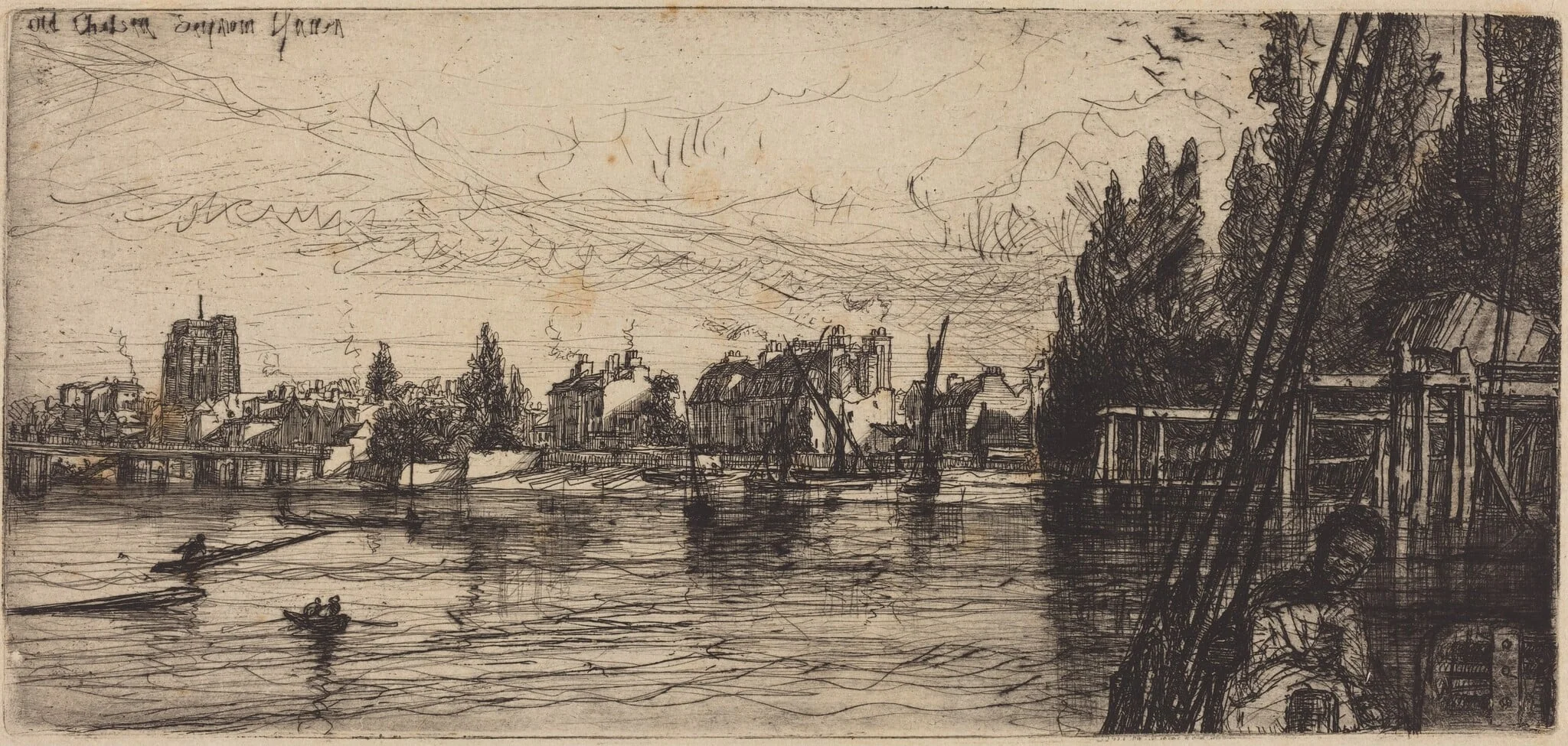 Old Chelsea (Old Chelsea Church), by Francis Seymour Haden, ink, 1865