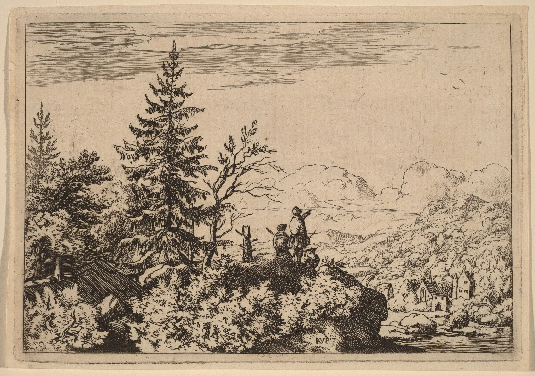 Two Men on a Hill, by Allart van Everdingen, ink, 1650