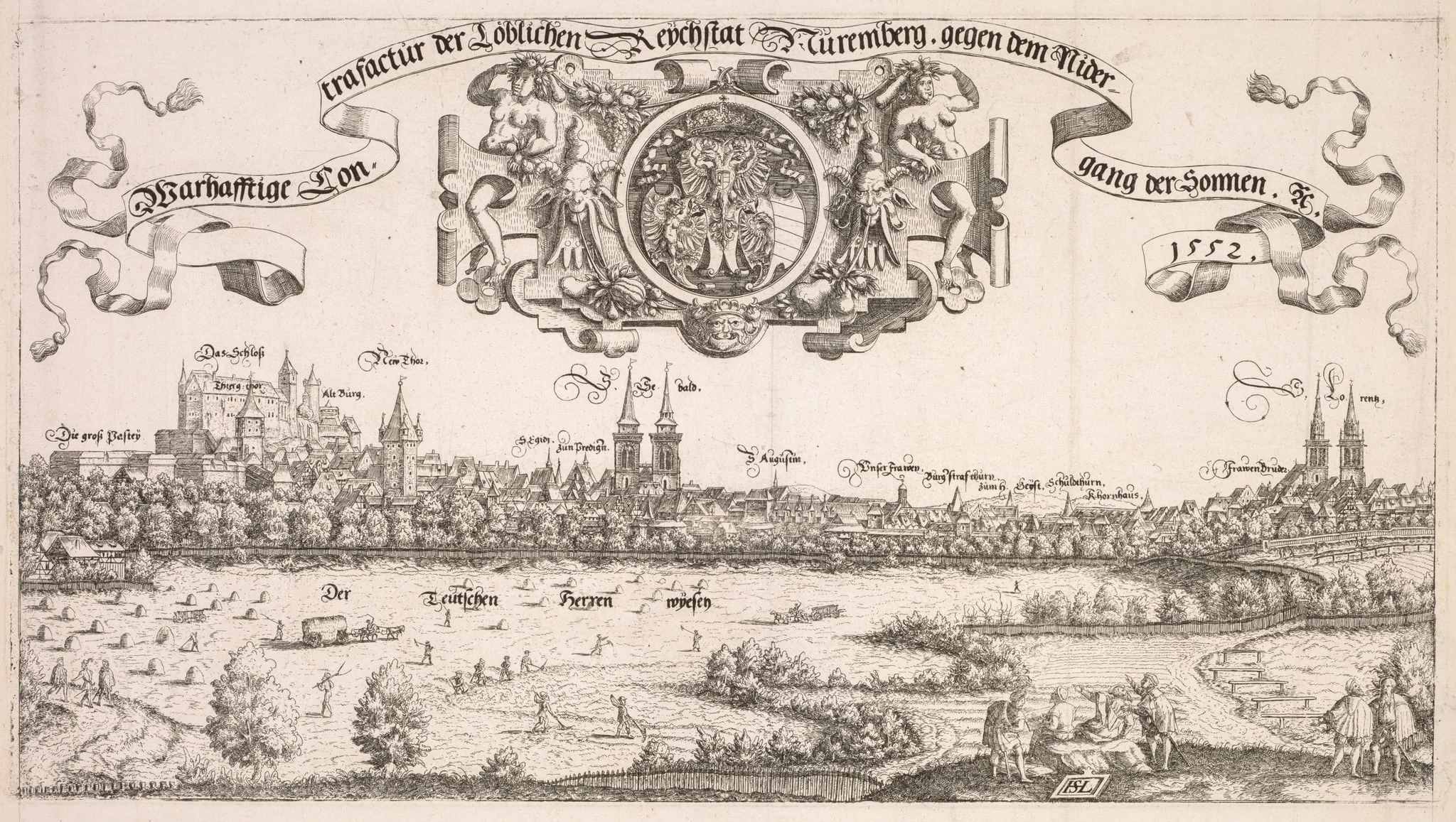 Panoramic View of Nuremberg:  Center Portion, by Hanns Lautensack, 1552