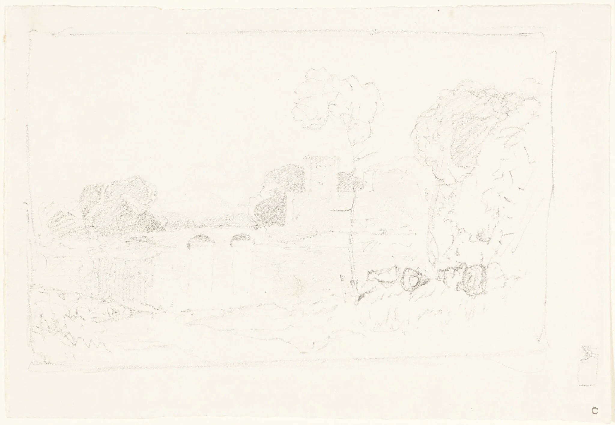 Landscape Sketch with Bridge and Castle