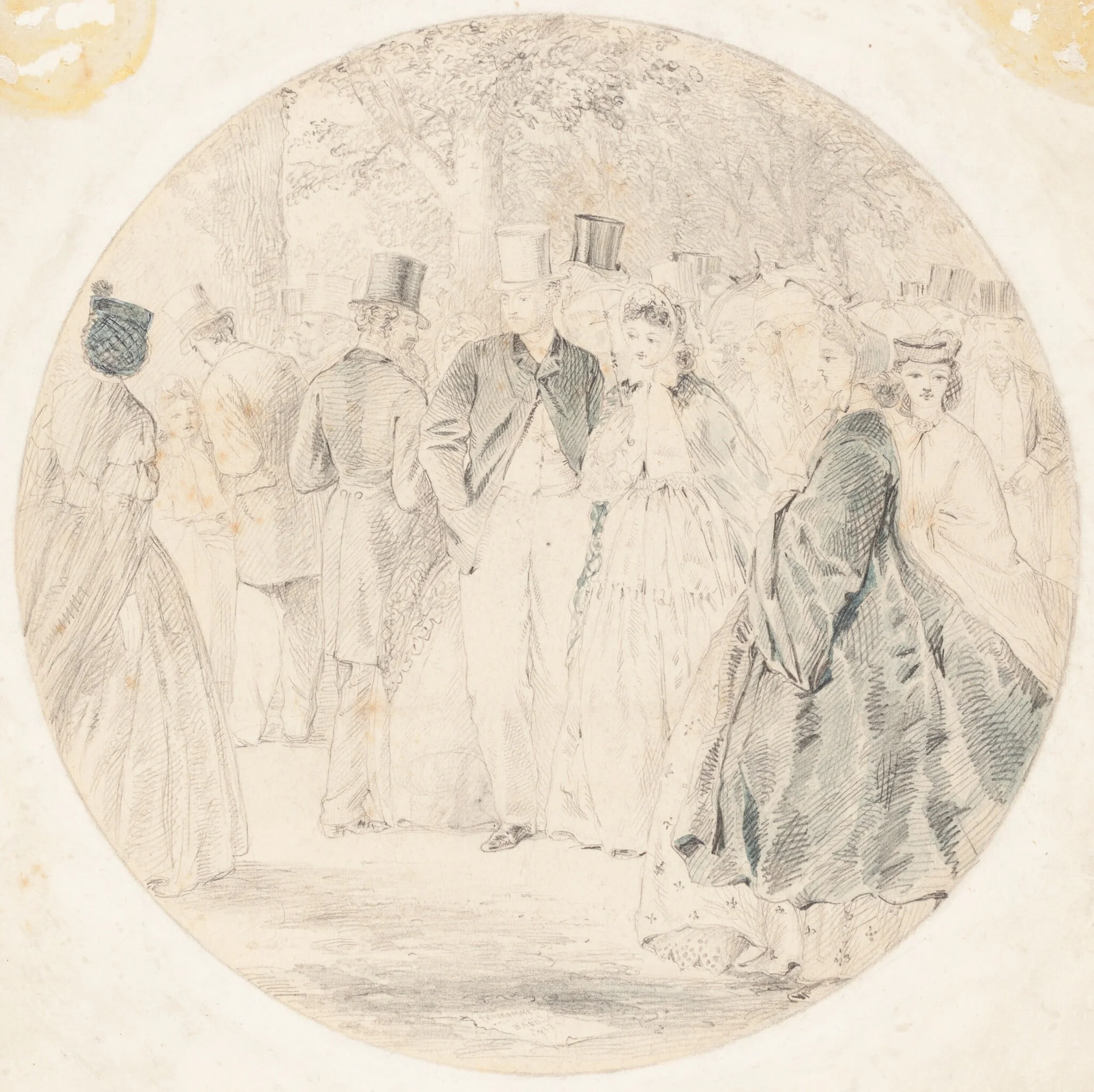 Kensington Gardens [recto], by Walter Crane, graphite, 1863