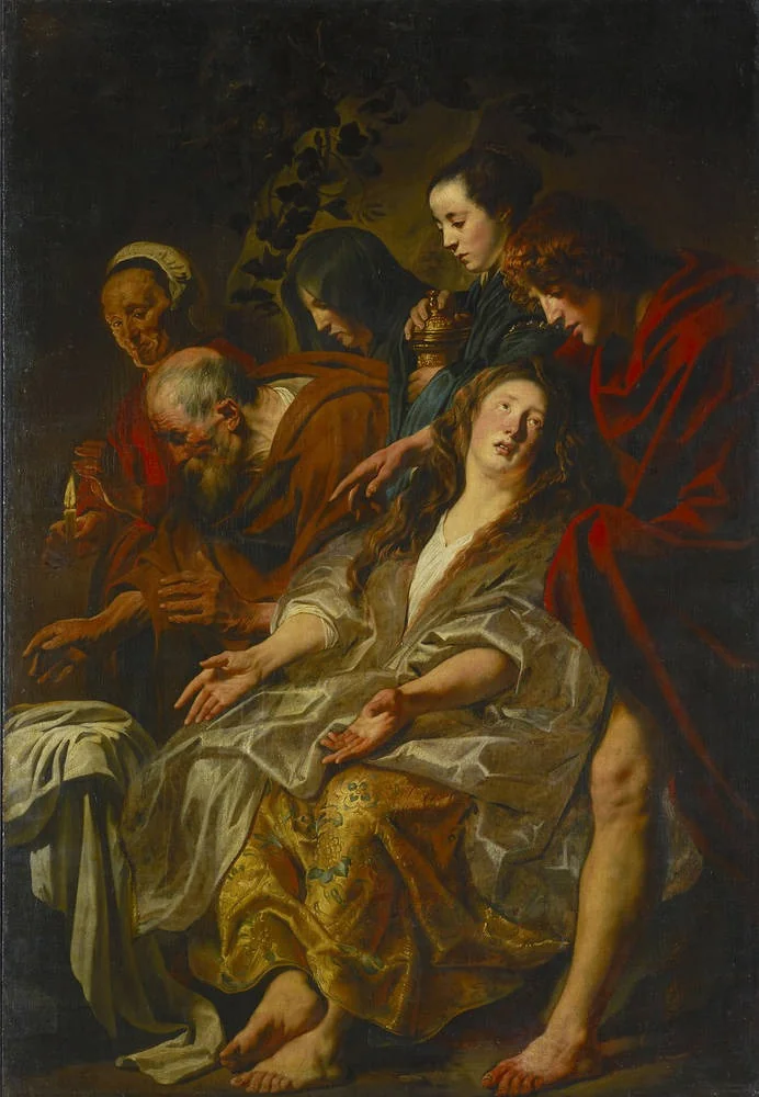 The relatives of Christ at the tomb, by Jacob Jordaens, oil, 1627