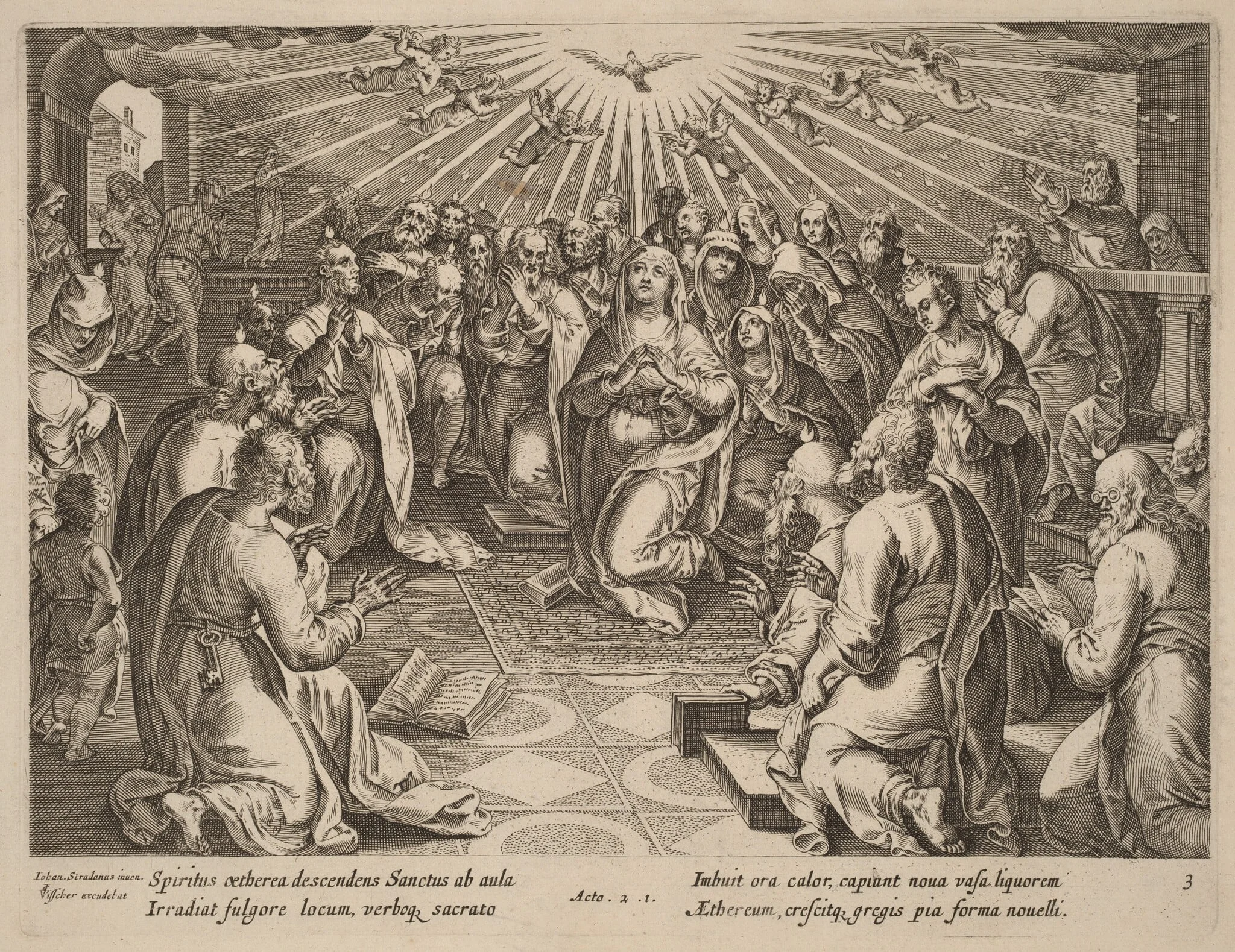 Pentecost, by Philip Galle, ink, 1574