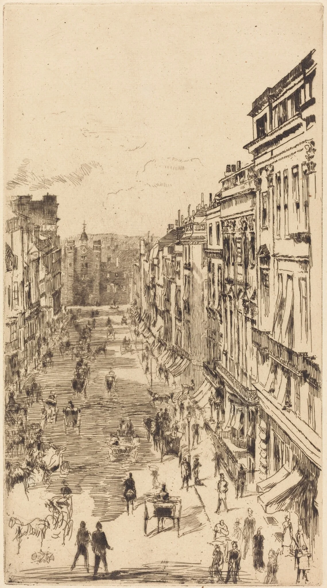 St James's Street, by James McNeill Whistler, ink, 1878