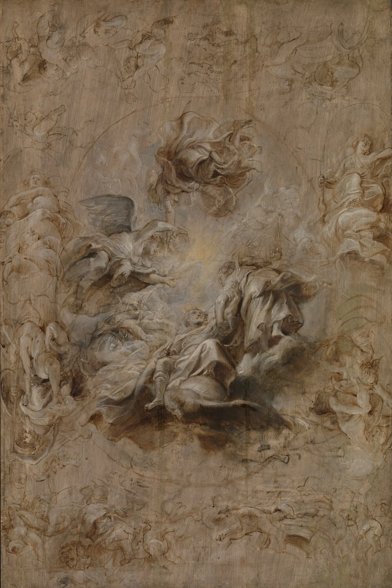Multiple Sketch for the Banqueting House Ceiling, by Peter Paul Rubens, oil, 1629