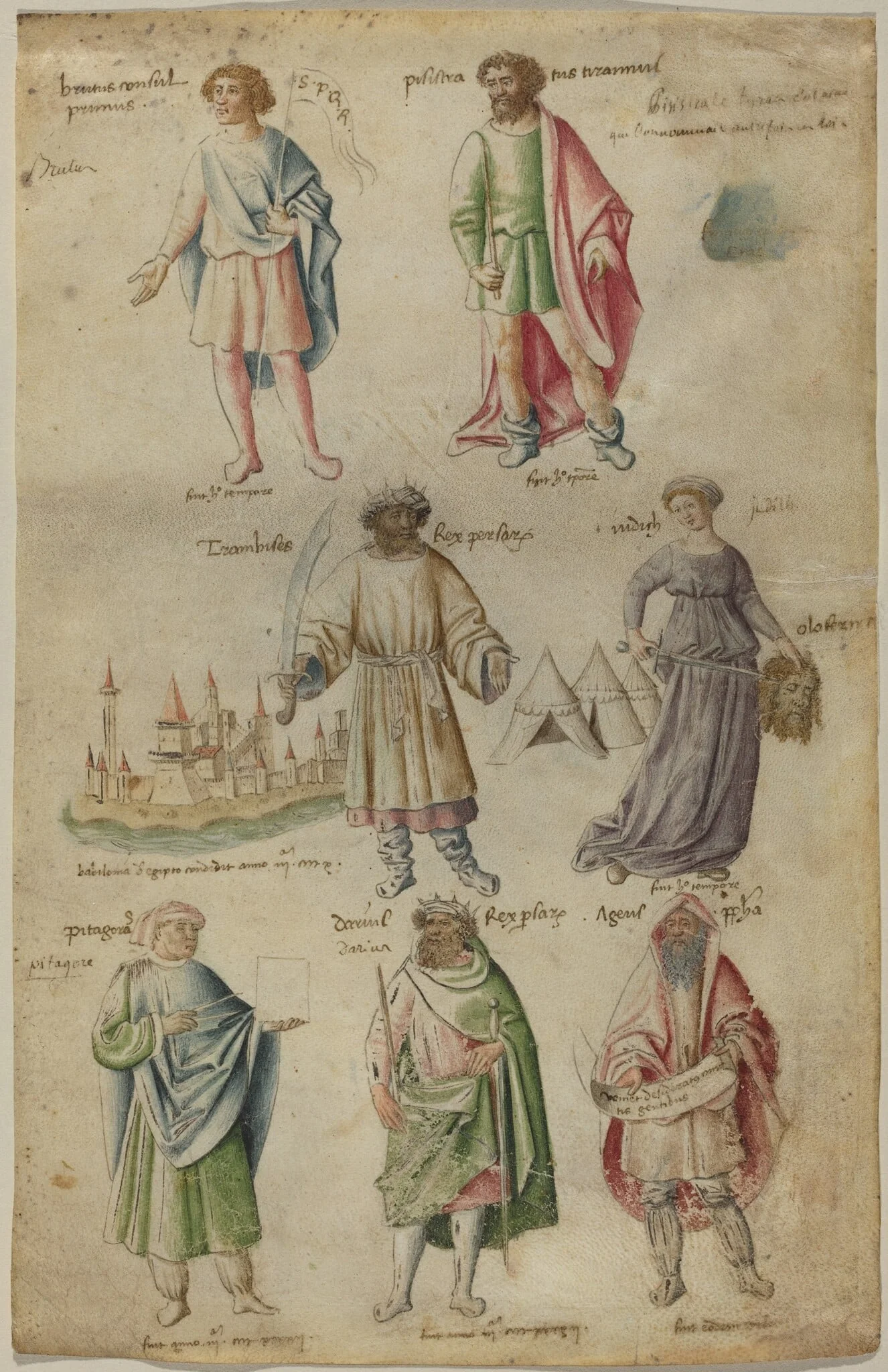 Seven Famous Figures from Ancient History, by Barthélemy van Eyck, ink, 1442
