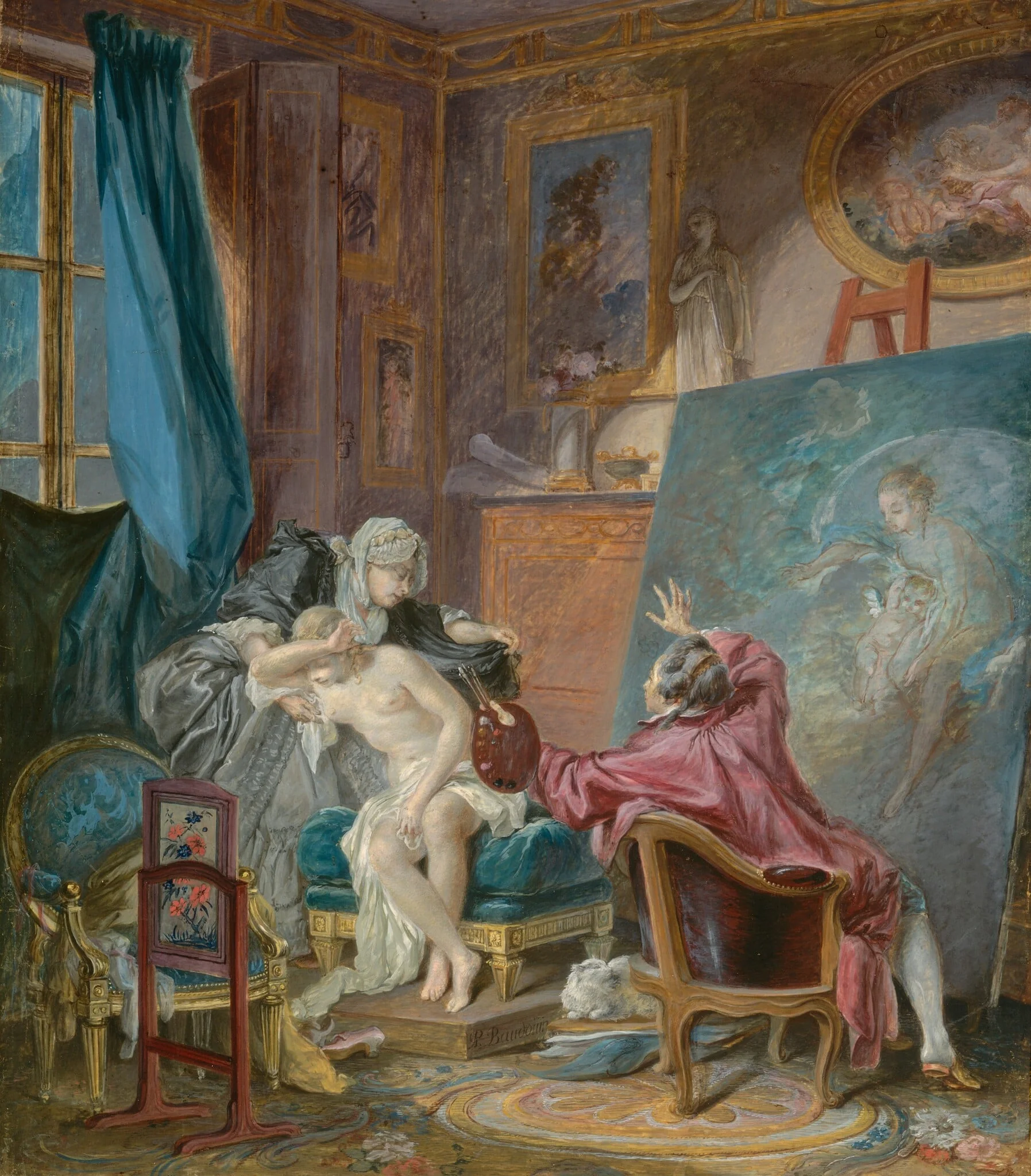 The Honest Model, by Pierre-Antoine Baudouin, gouache, 1769