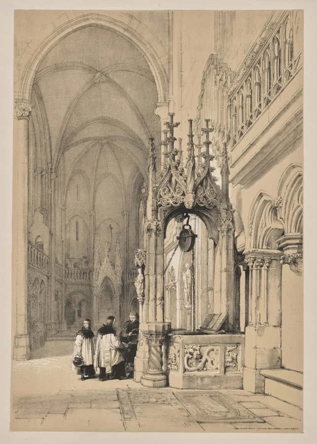 Sketches in Belgium and Germany, First Series, The Holy Well in the Cathedral of Ratisbon, by Louis Haghe, 1845