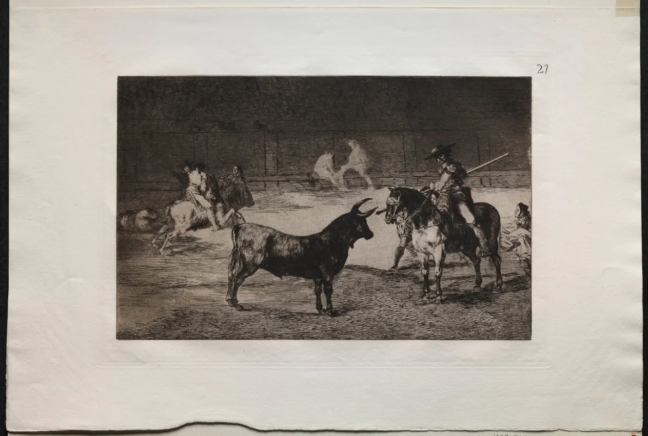Bullfights:  The Celebrated Picador, Fernando del Toro, Draws the Fierce Beast on with his Pique, by Francisco Goya, 1816