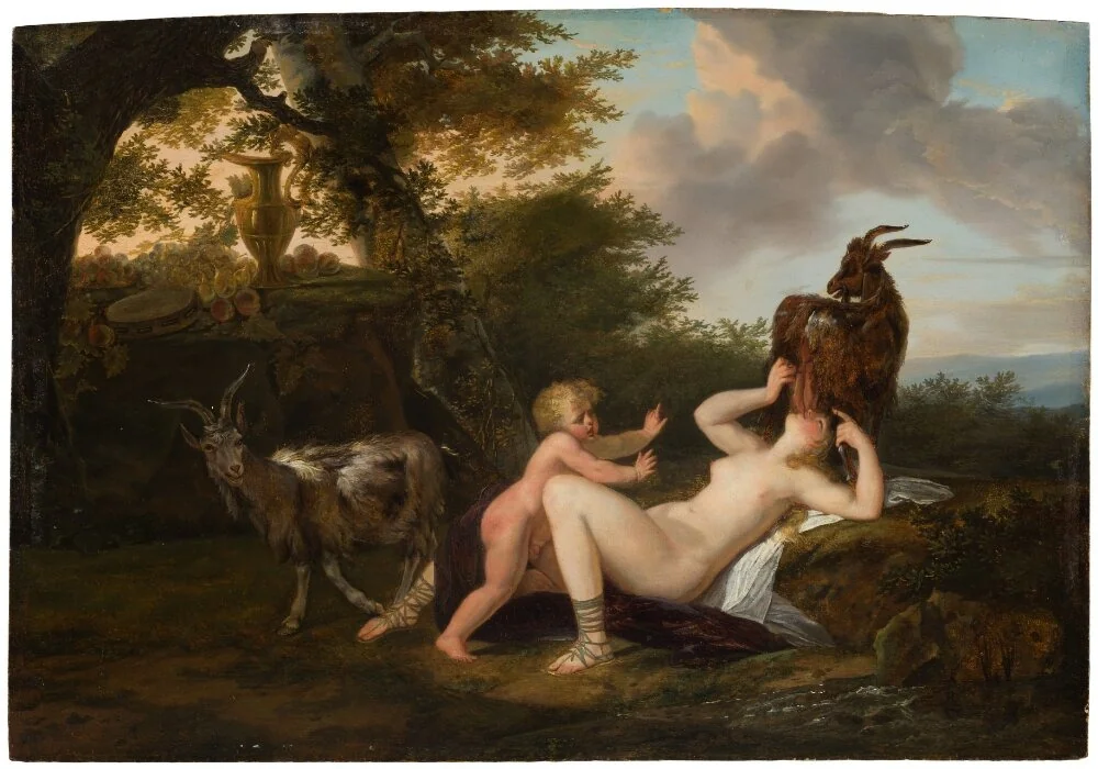 The Nymph Amalthea Suckling a Goat, by Louis Benjamin Marie Devouges, oil, 1816