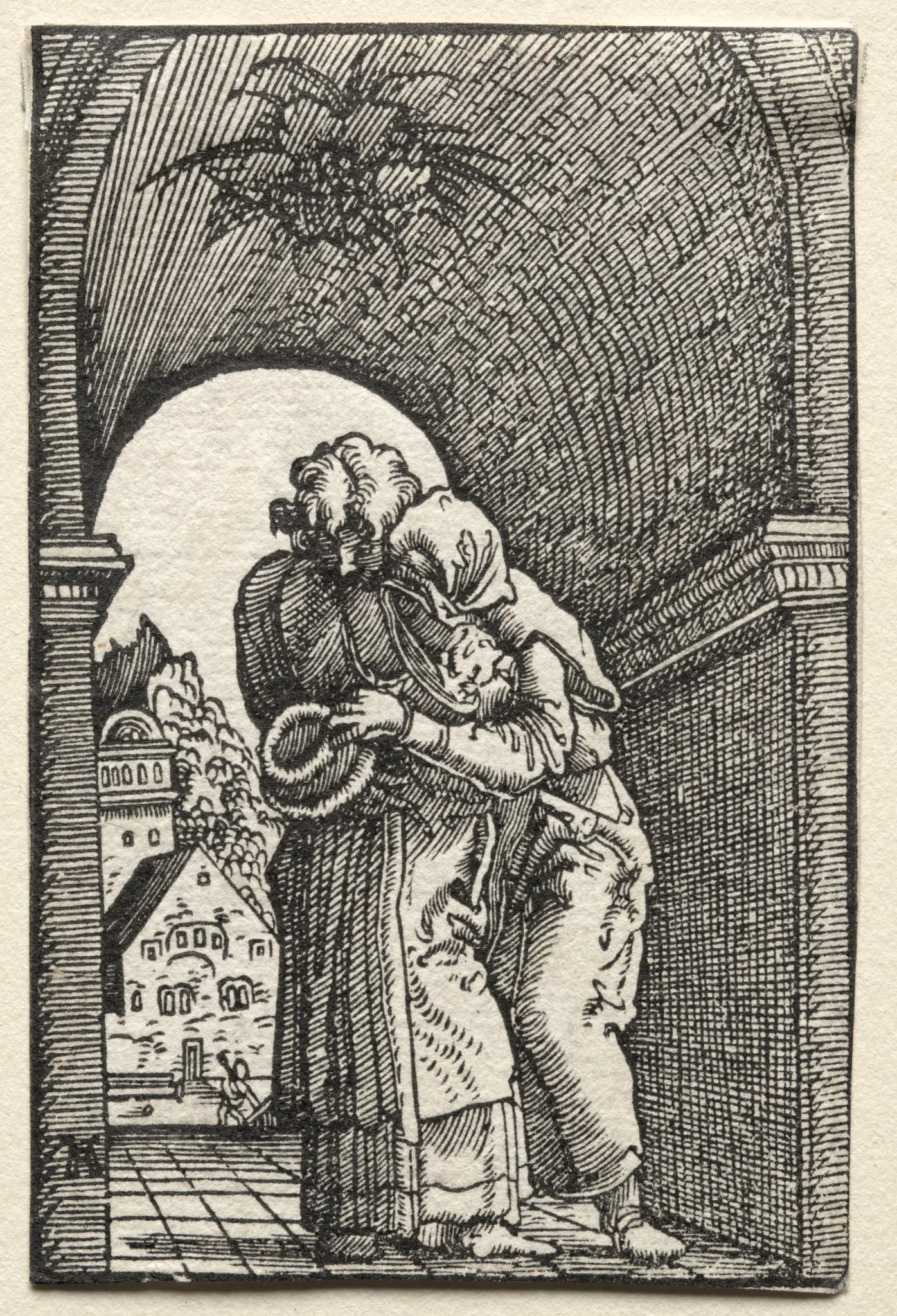 The Fall and Redemption of Man:  The Embrace of Joachim and Anne at the Golden Gate, by Albrecht Altdorfer, 1515