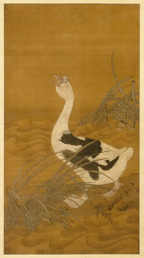 Swan Goose Among Water Reeds