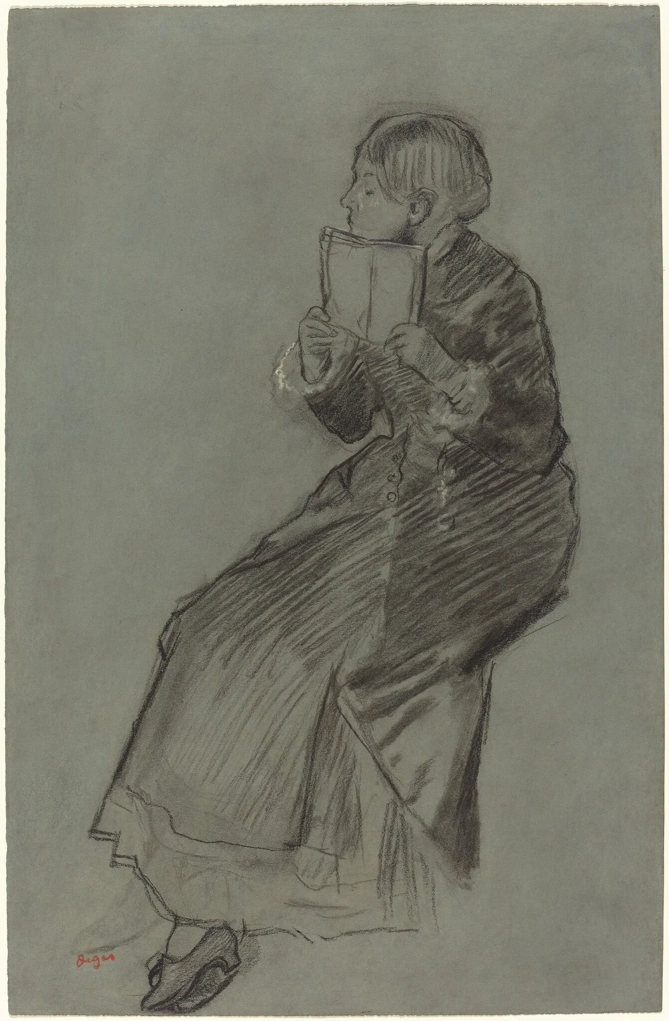 Woman Reading a Book, by Edgar Degas, chalk, 1879
