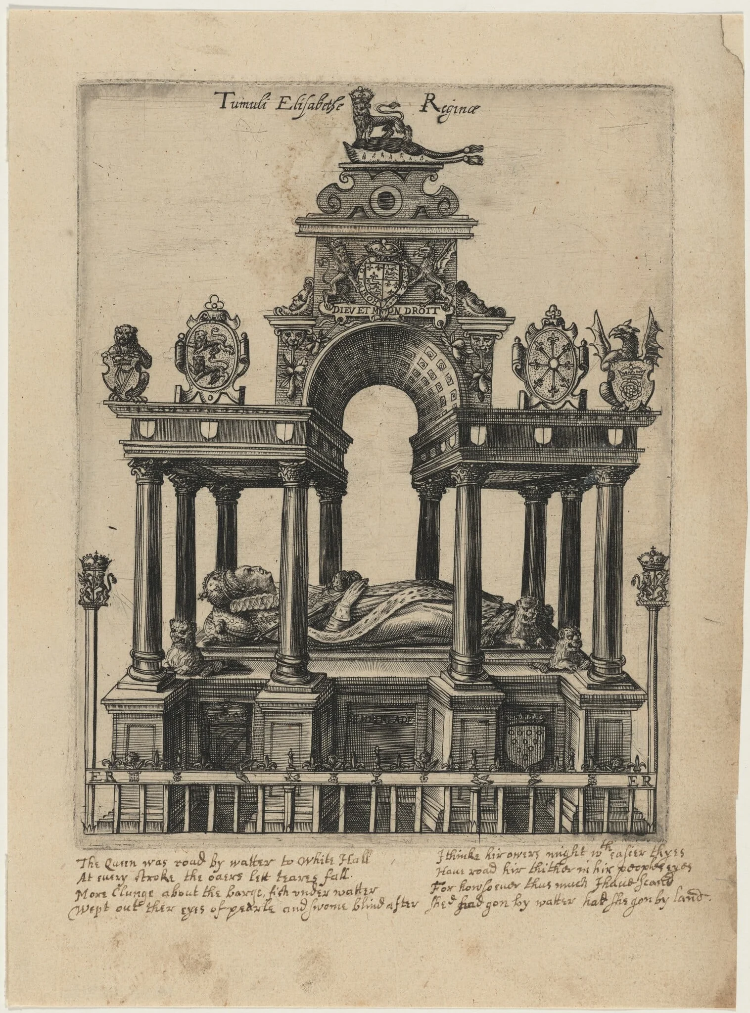 The Tomb of Elizabeth I, by Magdalena van de Passe, ink, 1620