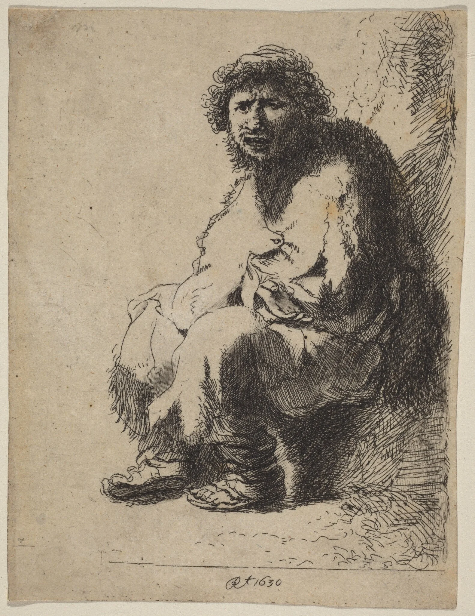 Beggar Seated on a Bank, by Costantino Cumano, ink, 1782