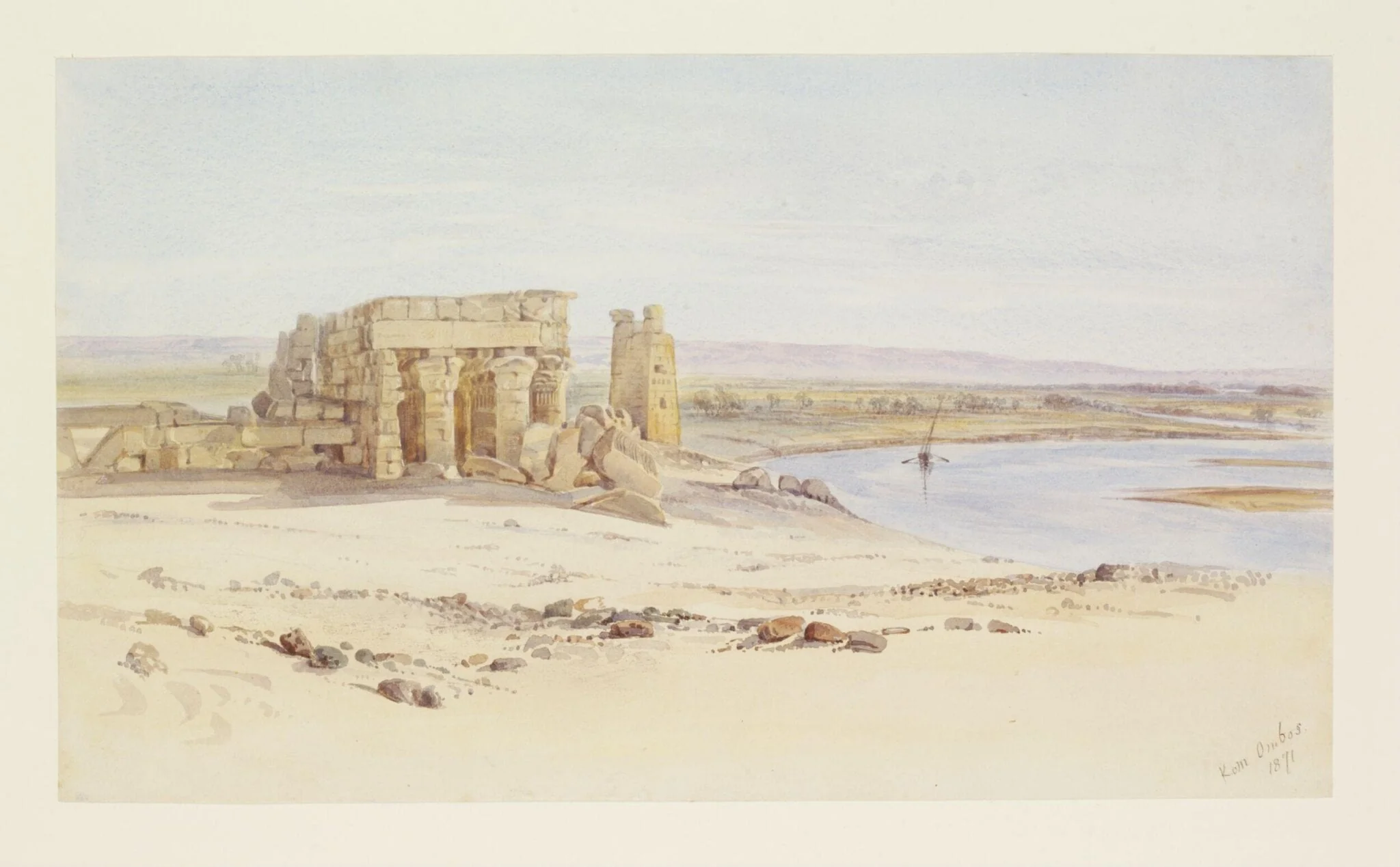 Kom Ombos, by Unknown, watercolor, 1871