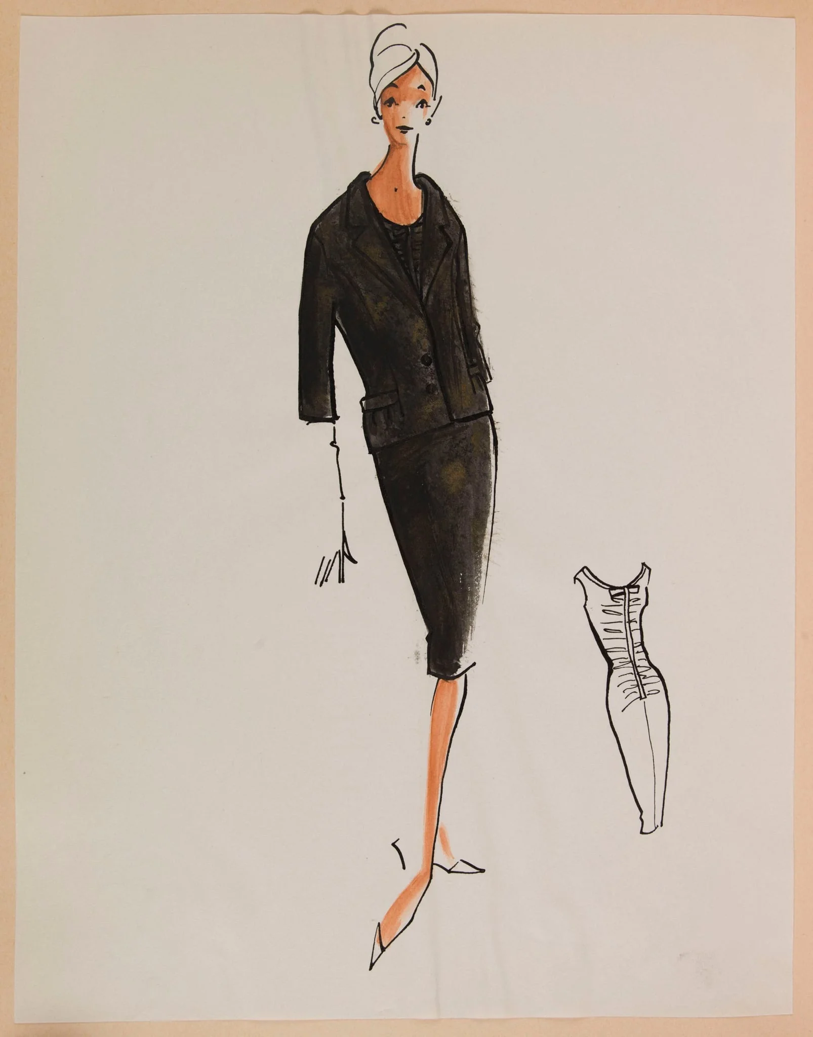 Ensemble robe ajustée et veste noires, by Carven, 1959