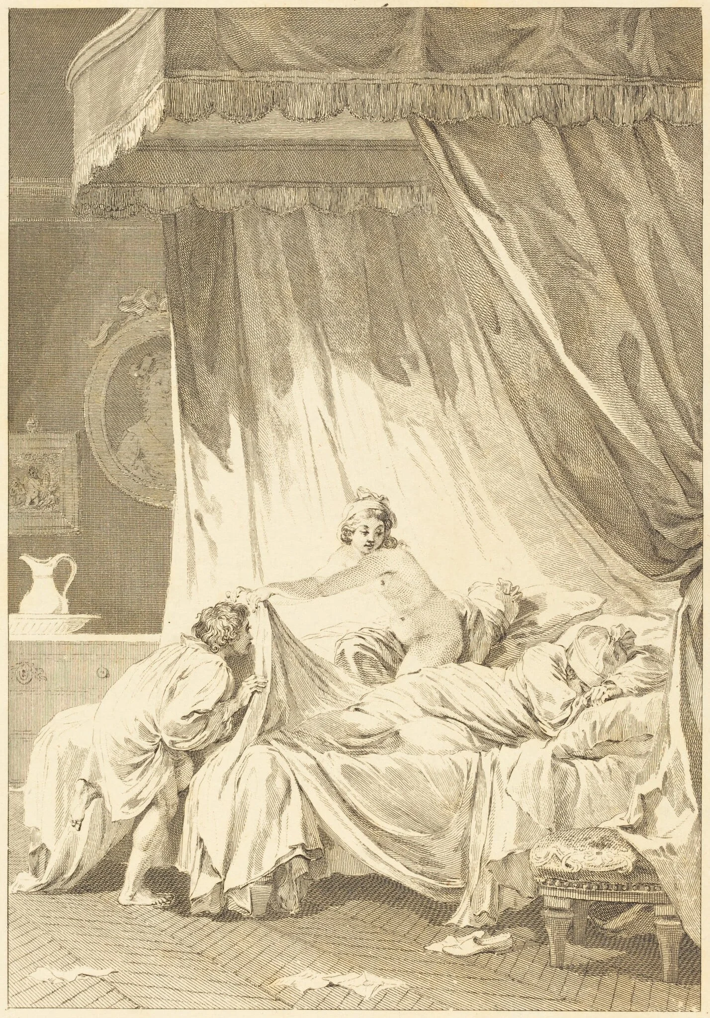 Joconde: Le lit, by Charles Louis Lingée, ink, 1784