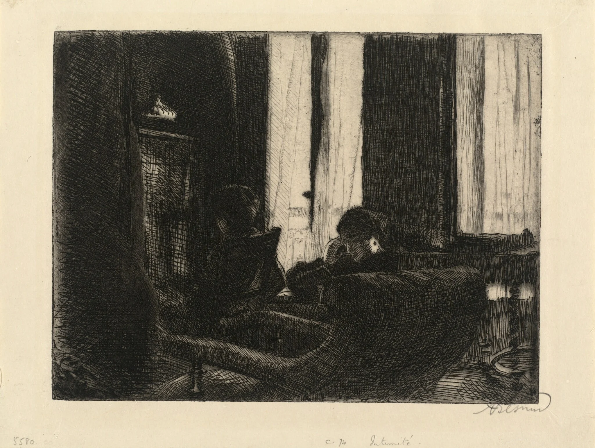 Intimacy (Intimité), by Paul-Albert Besnard, ink, 1889