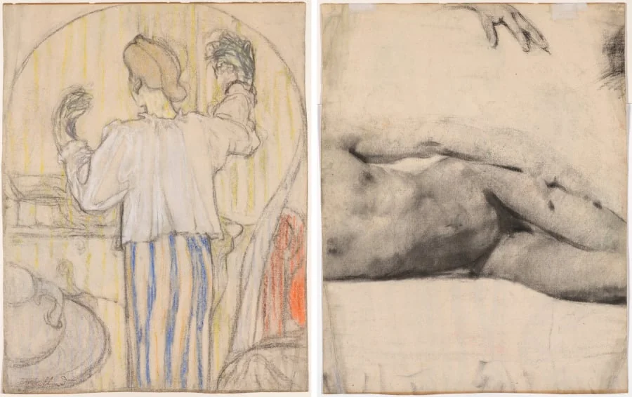 In Front of the Mirror (recto); Reclining Male Nude (verso), by Édouard Vuillard, 1892