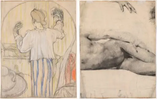 In Front of the Mirror (recto); Reclining Male Nude (verso)