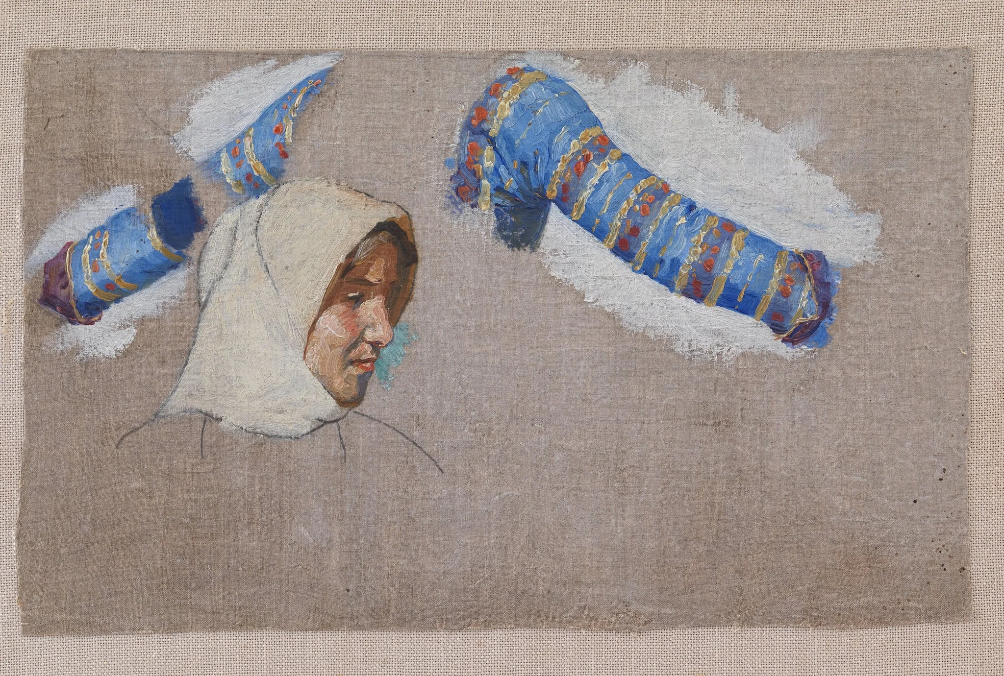 Dragtstudier og studie af et kvindehovede. Megara, by Unknown, 1896