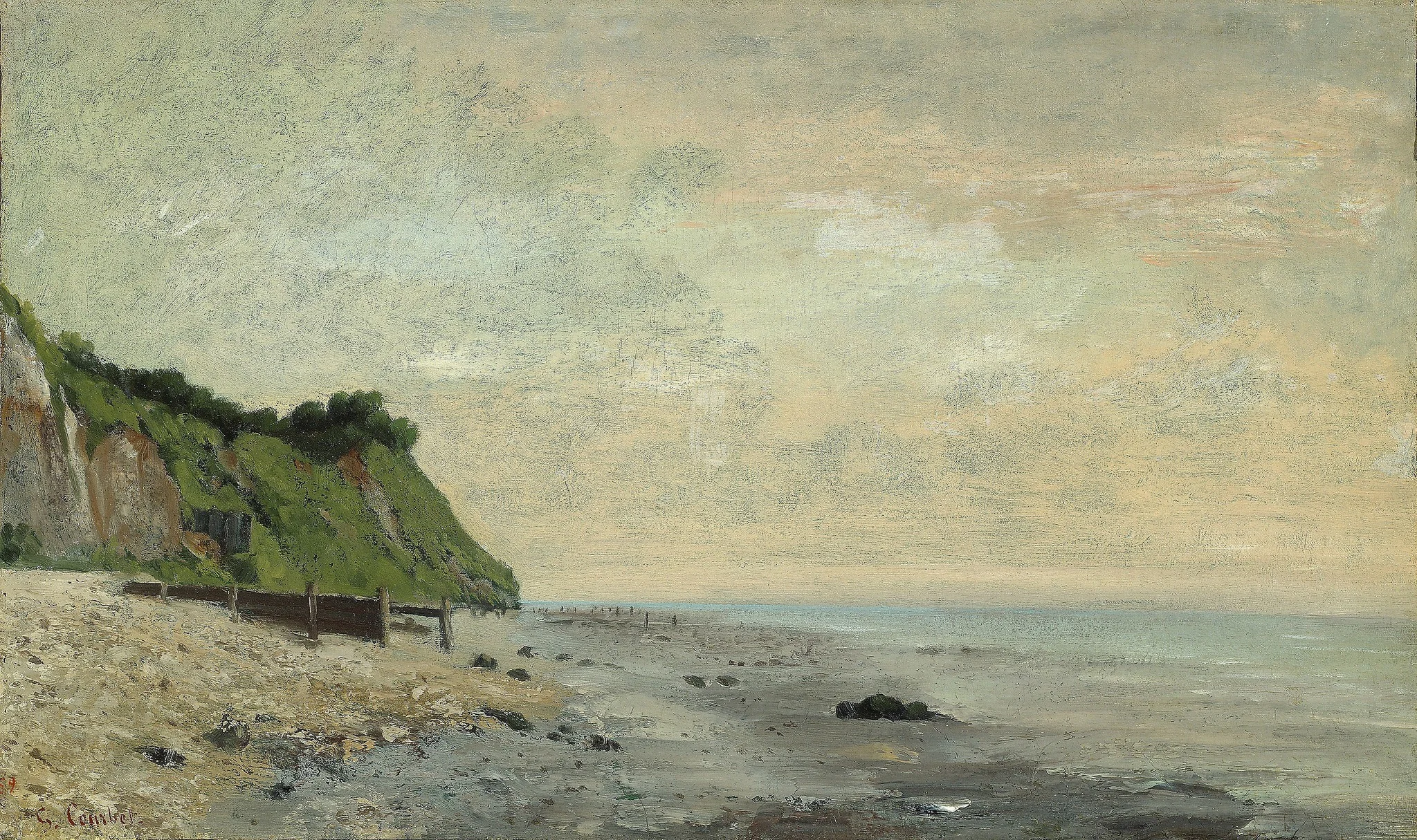 Cliffs on the Sea Coast: Small Beach, Sunrise (Falaise au bord de la mer, vu Petite Plage, soleil levant), by Gustave Courbet, oil, 1865
