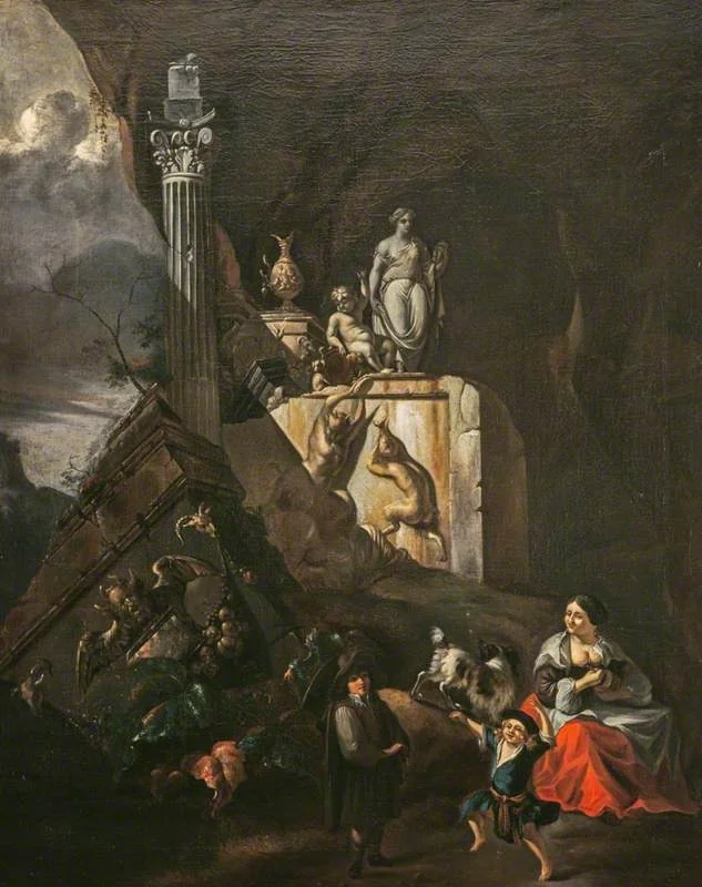 A Ruined Altar and Figures