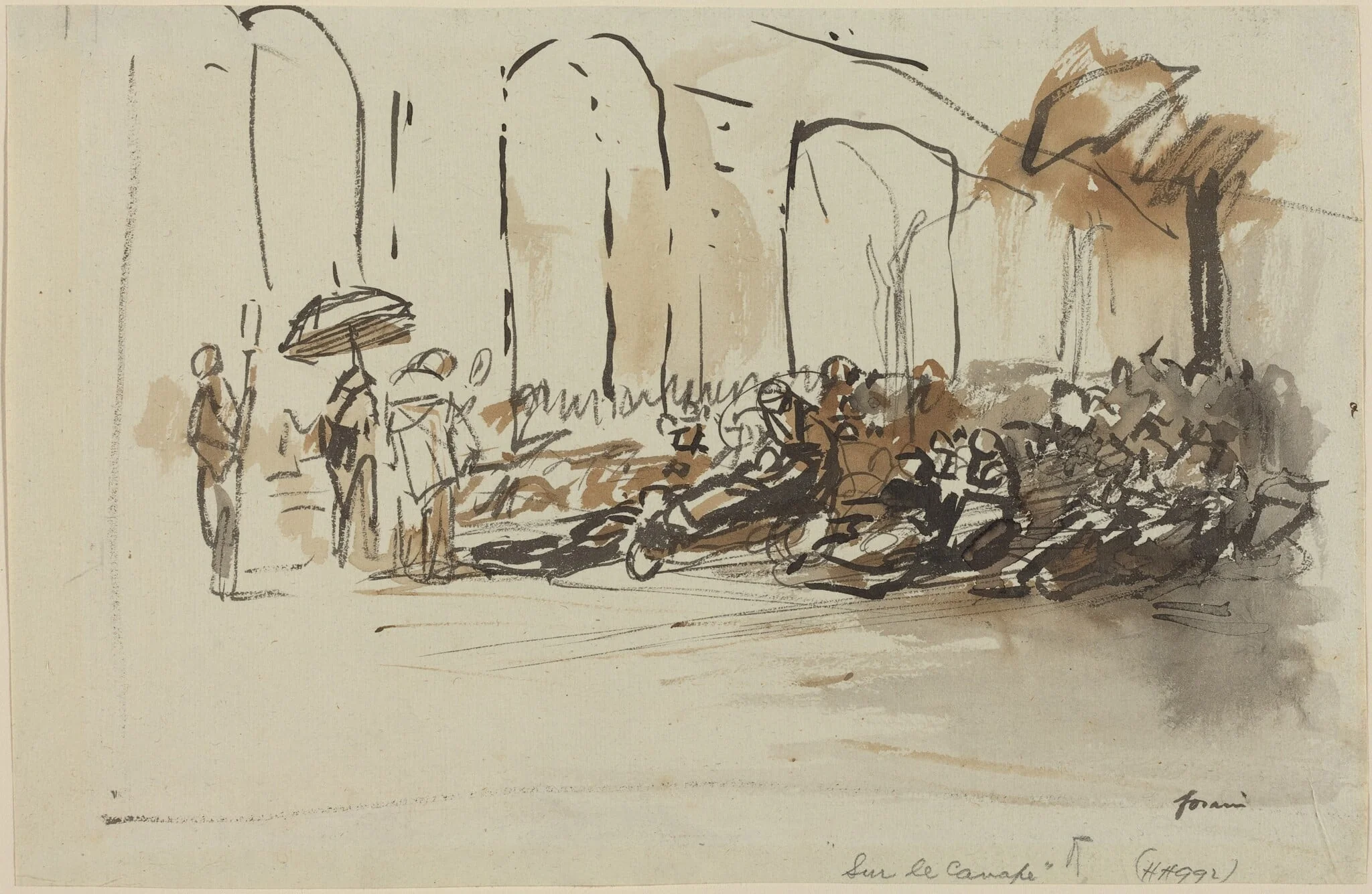 Sur le canape, by Jean-Louis Forain, ink, 1892