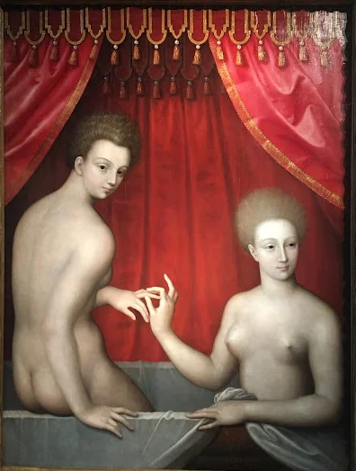 Women Bathing, by School of Fontainebleau, oil, 1598