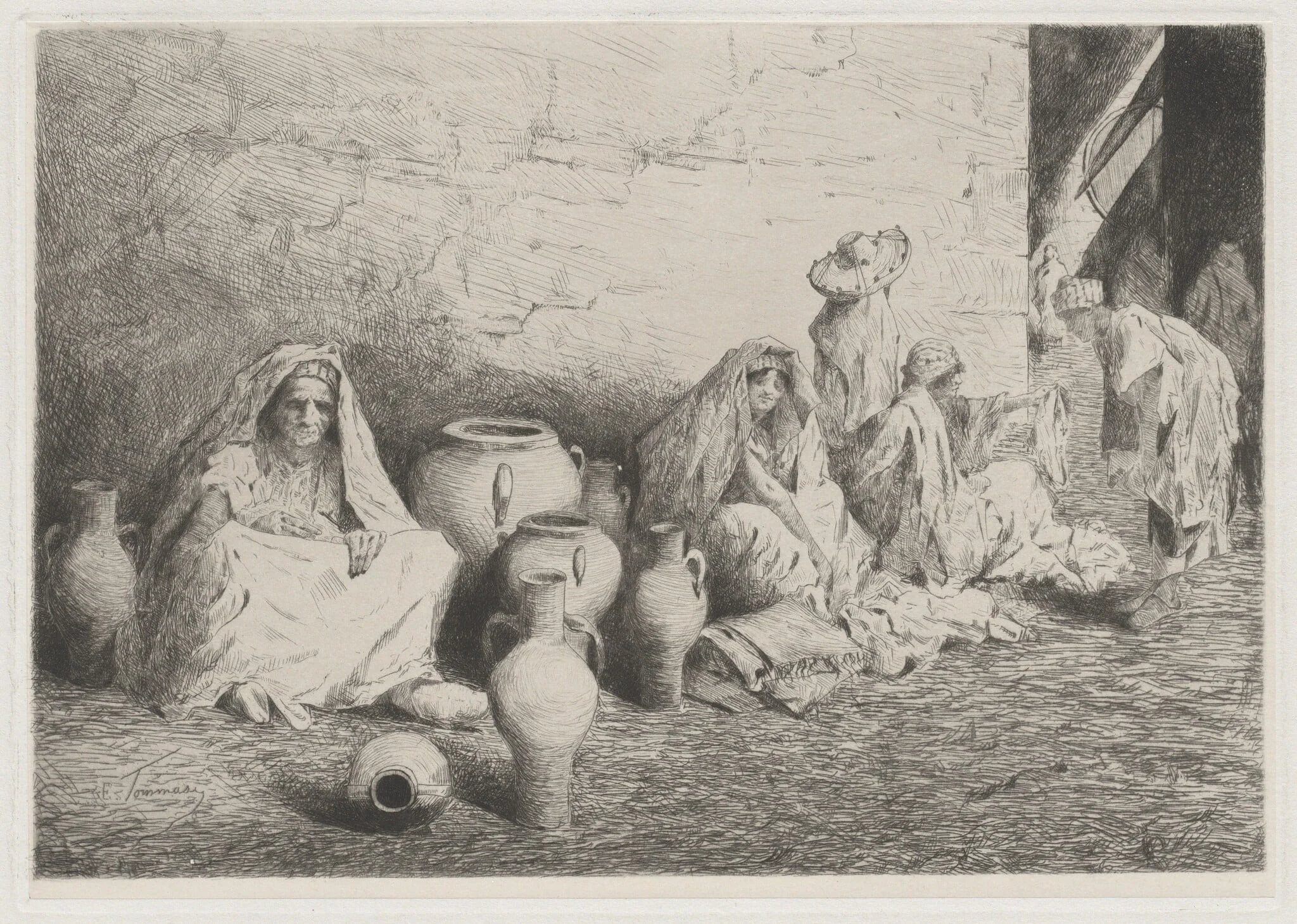 Market in Tangiers [Mercato di Tangeri], by E. Tommasi, ink, 1880