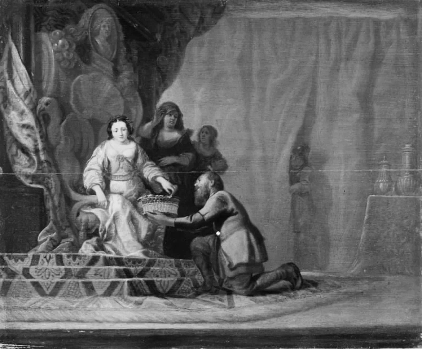 A Peasant Handing a Fruit Basket to an Enthroned Woman, by Unknown, 1650