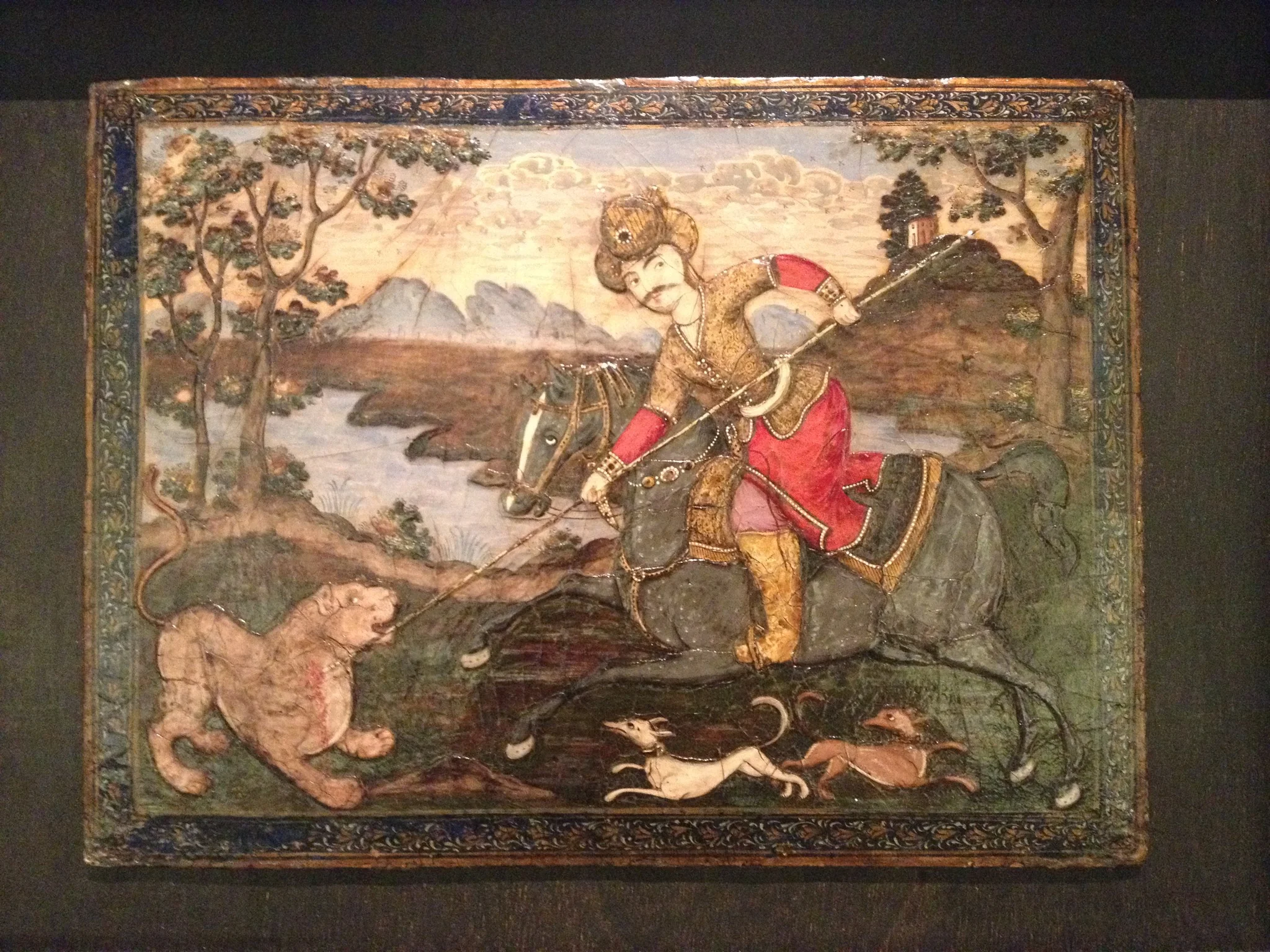 Courtier Hunting a Lion, by Unknown, oil, 1800