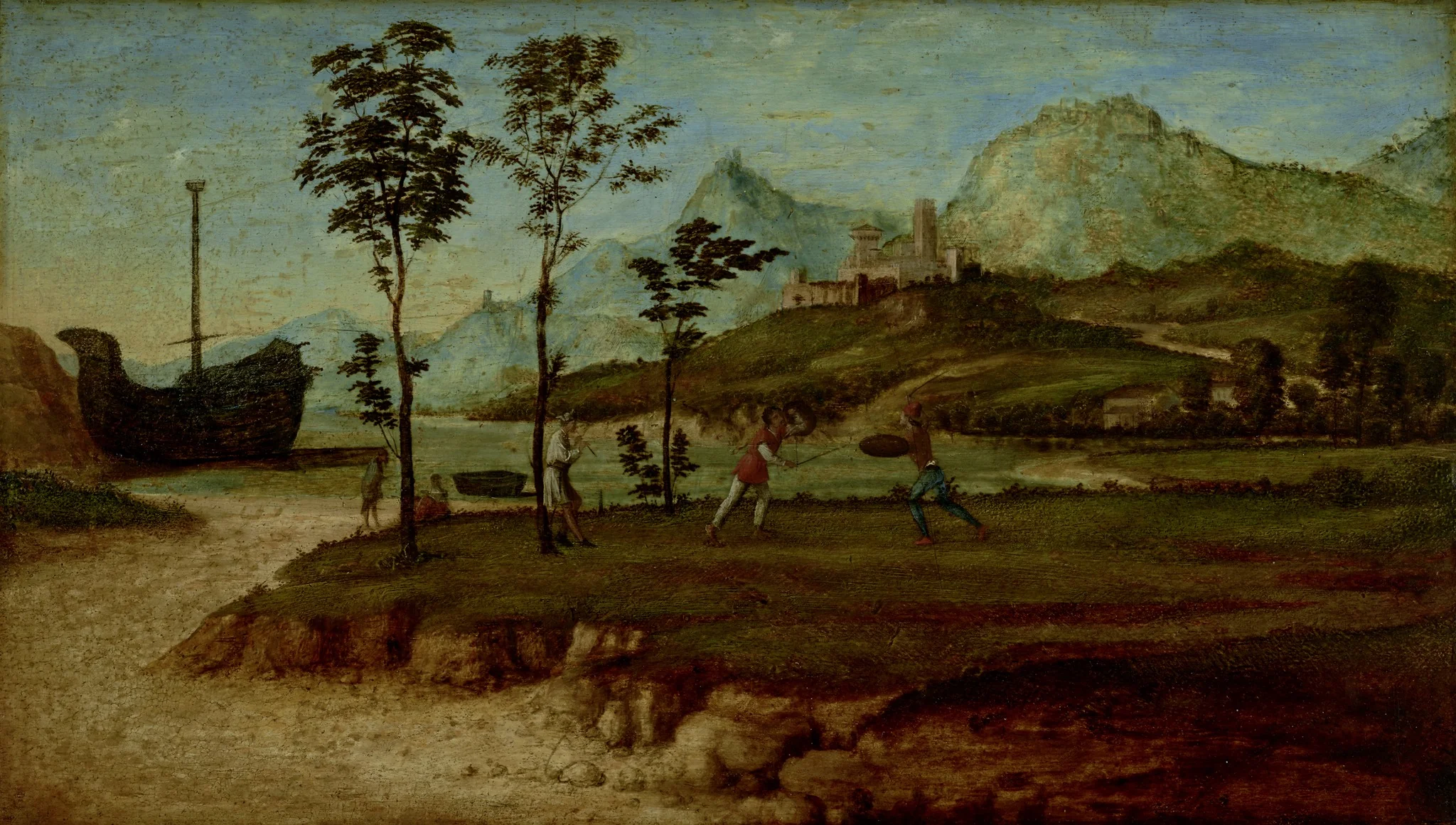 Coastal Landscape with two Men Fighting