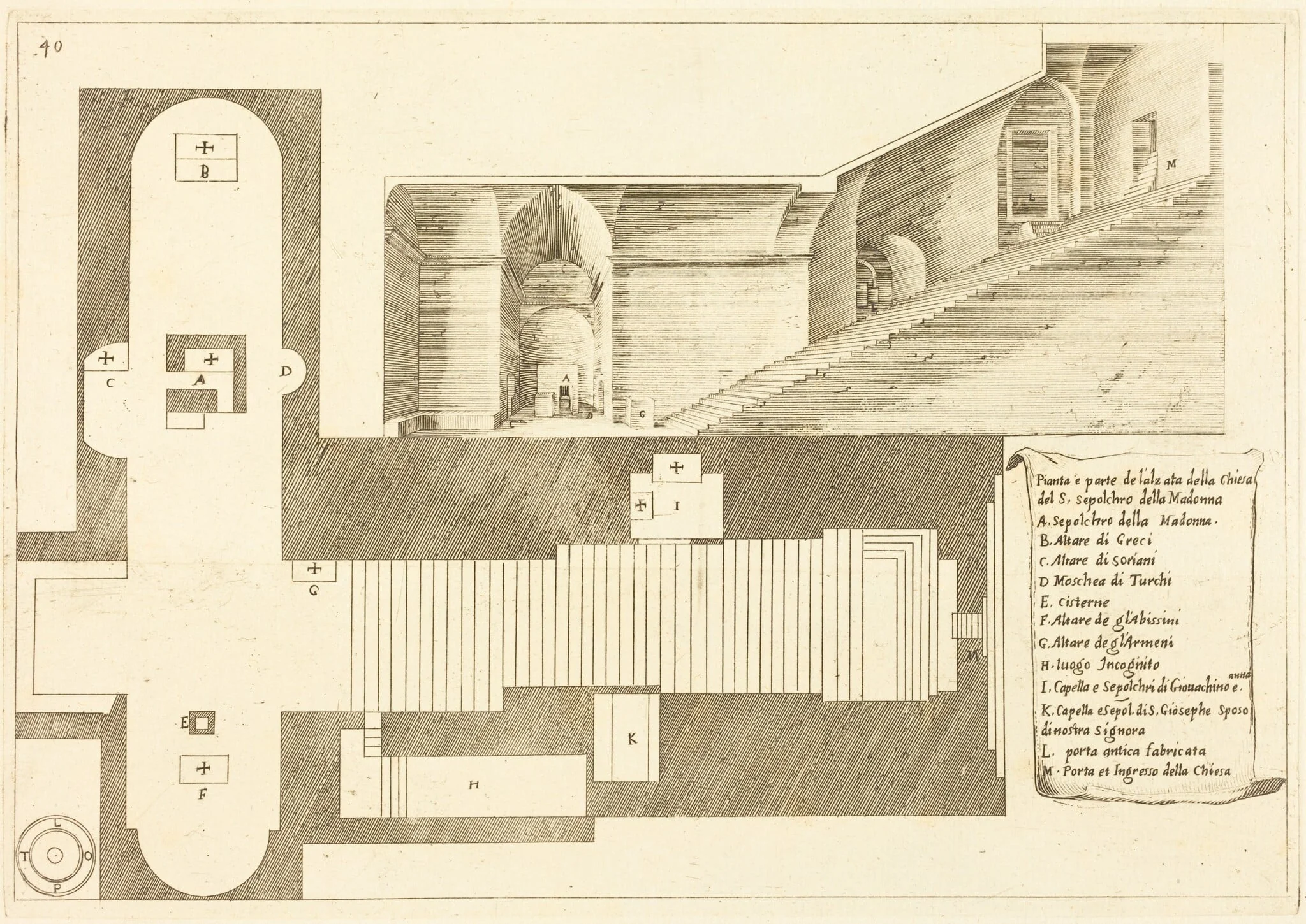 Plan and Part of the Elevation of the Church of the Holy Sepulchre of the Madonna, by Jacques Callot, ink, 1619