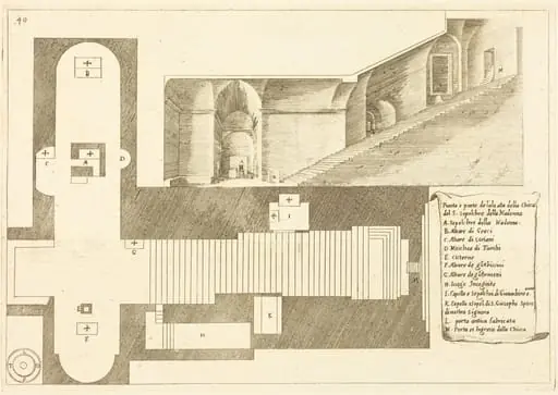 Plan and Part of the Elevation of the Church of the Holy Sepulchre of the Madonna
