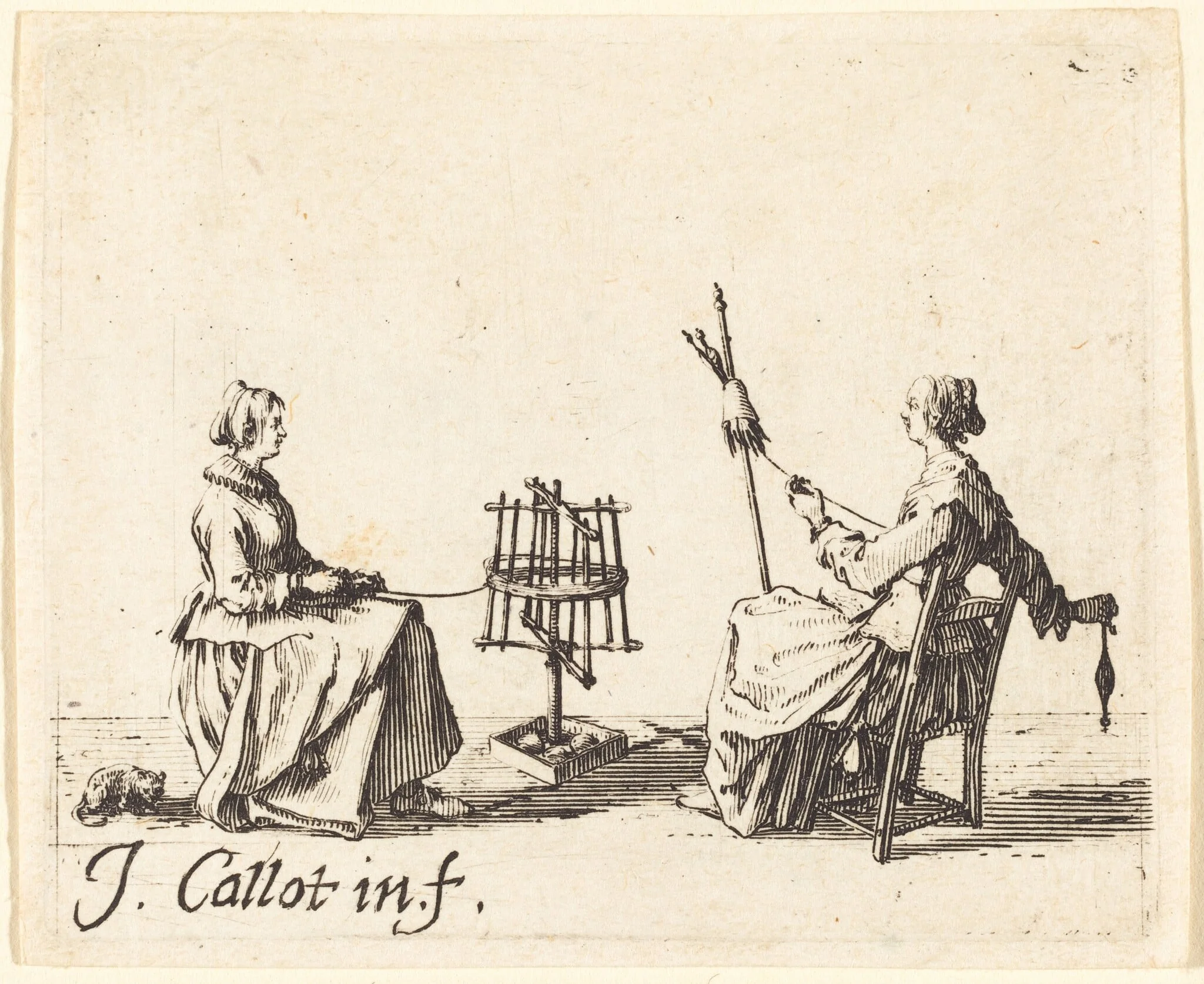 The Winder and the Spinner, by Jacques Callot, ink, 1623