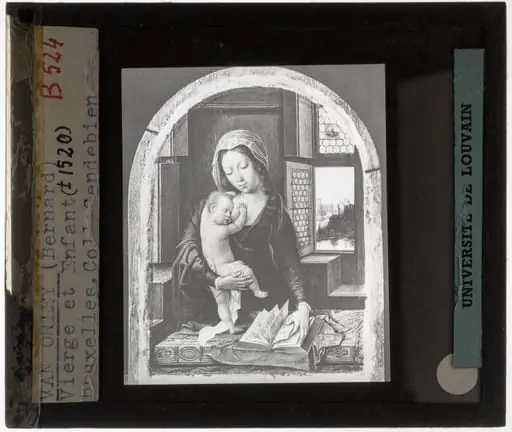 Bernard van Orley (navolger). O.L.Vrouw met Kind voor een open venster