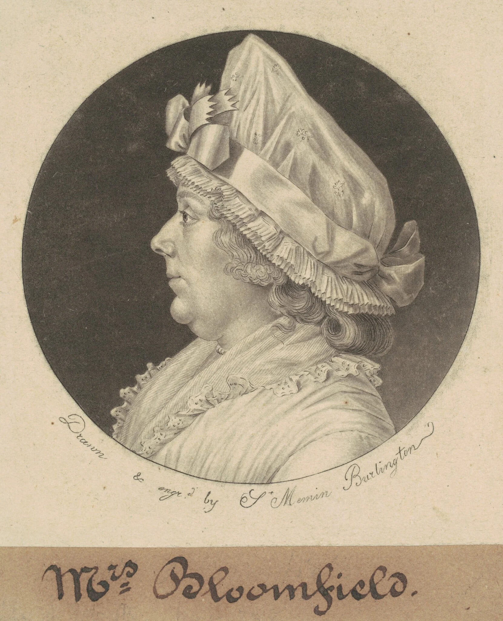 Mary McIlvaine Bloomfield, by Charles Balthazar Julien Févret de Saint-Mémin, ink, 1800
