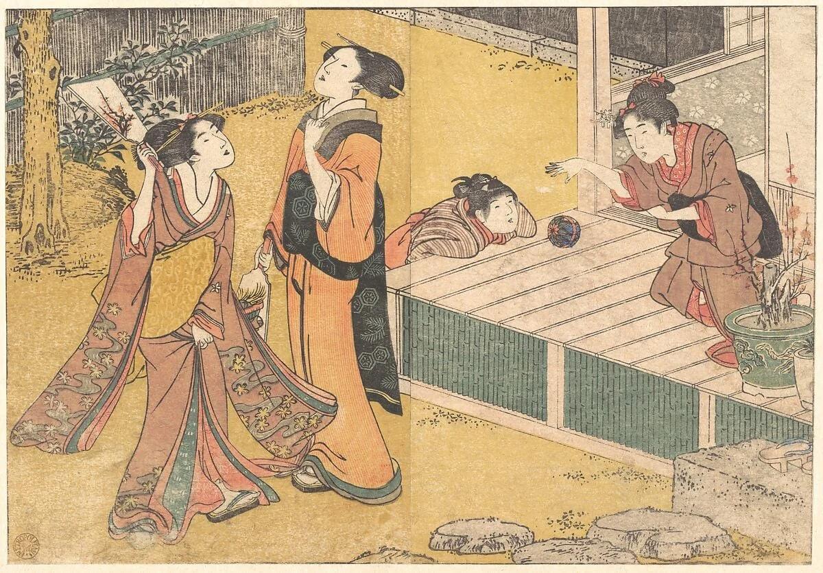 四季の花|New Year's Games, from the printed book Flowers of the Four Seasons (Shiki no hana), by Kitagawa Utamaro, ink, 1801