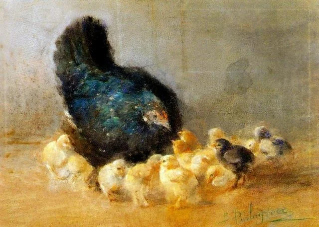 Chicken with Chicks, by Beniamino Parlagreco, unspecified, 1850