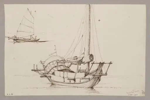 Two drawings of Chinese boats